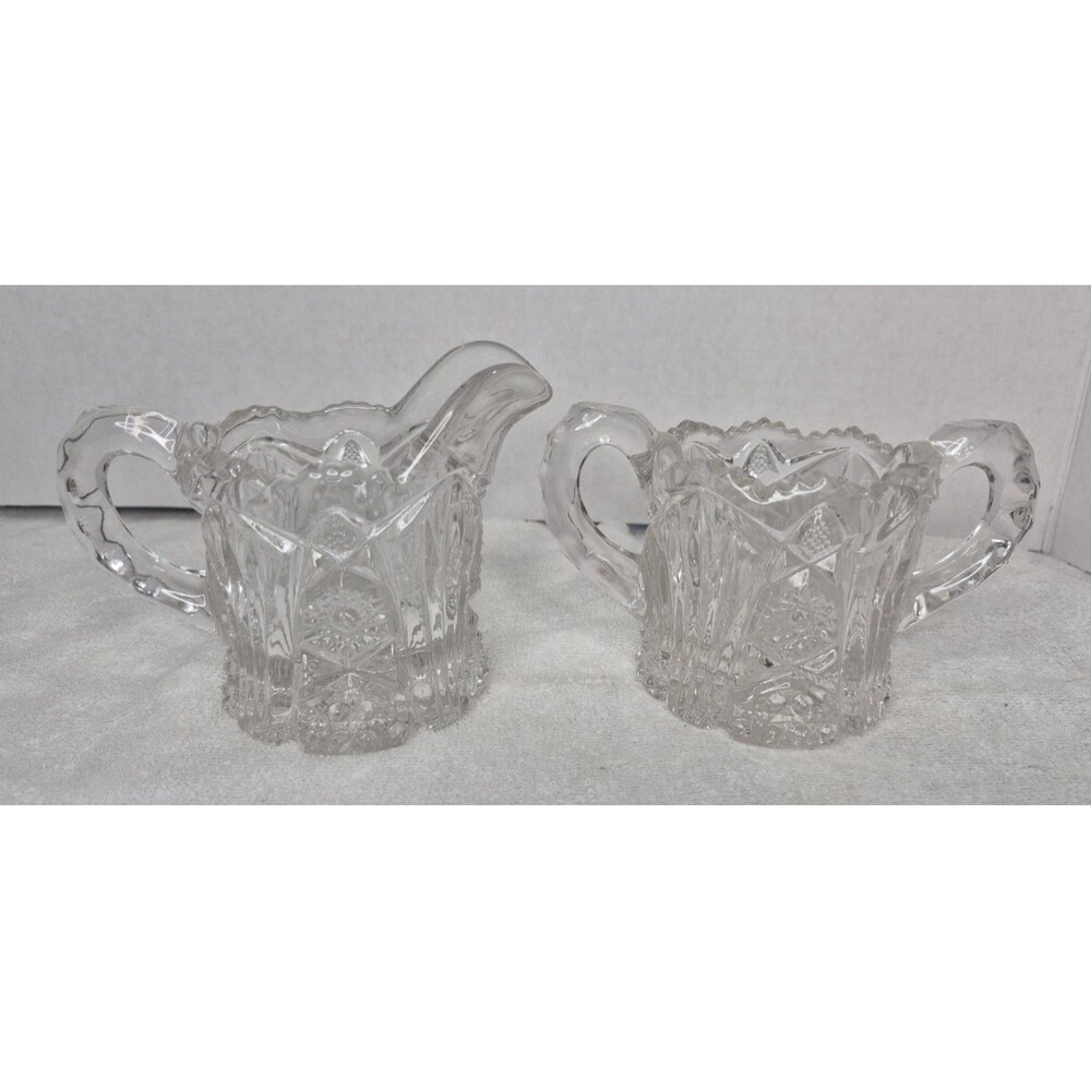 Antique EAPG Clear Pressed Nucut Imperial Glass Creamer and Sugar Bowl Set